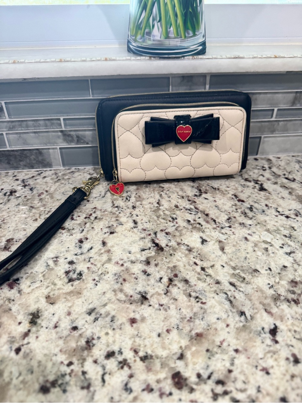 Betsey Johnson Quilted Heart Wristlet with double zip - Picture 11 of 13